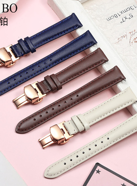 适配FOSSIL化石手表带真皮男女ES3843蓝色柔软快拆牛皮带12 14mm