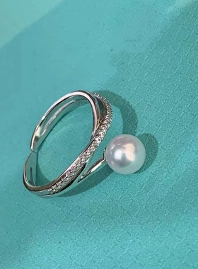 人鱼戒指~6-7MM极光正圆无暇珍珠纯银厚银专柜感通勤百搭职员