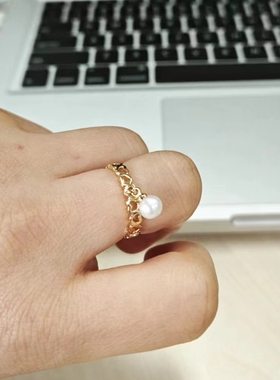 14k注金开口戒指珍珠女
