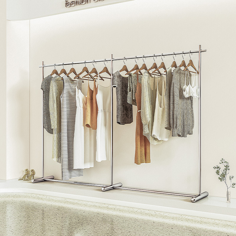 服装店展示架不锈钢简约落地式中岛挂衣架男女童装店货架陈列道具