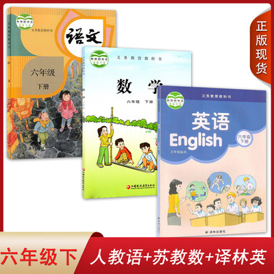 正版全新2024适用小学人教版语文苏教版数学译林版英语六年级下册全套装3本小学生课本教材RJ人教SJ苏教YL译林6六下语数英套装