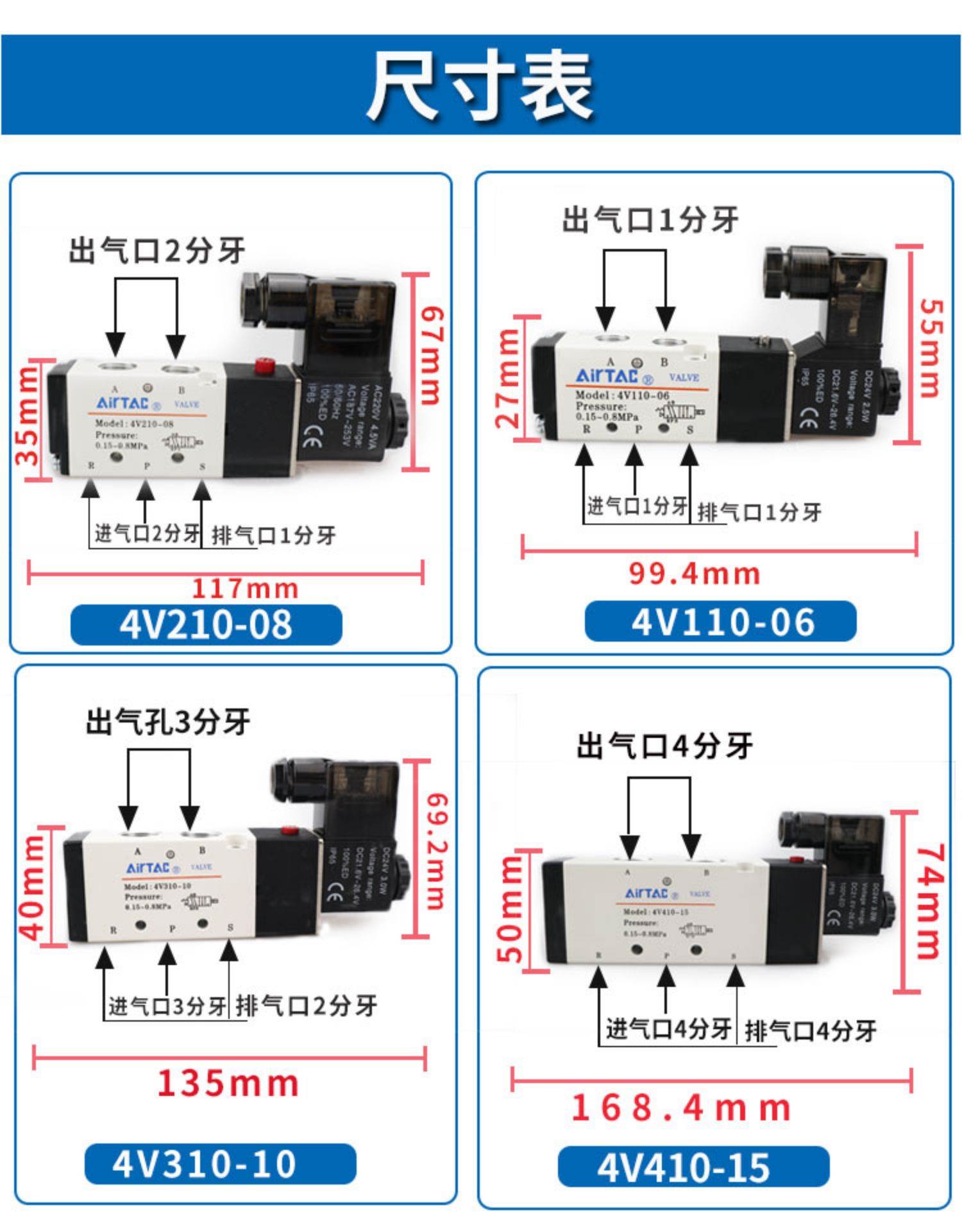 气动电磁阀 4v210-08 换向阀220v线圈控制阀24v电子气阀12v