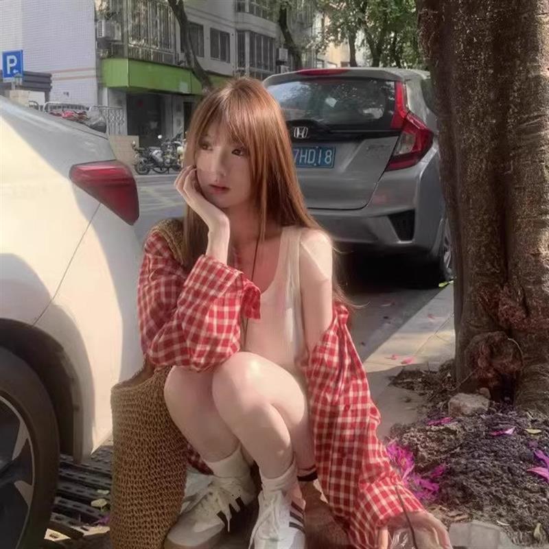 港式复古格子休闲防晒衬衫女夏季小个子氛围感百搭气质衬衣外套
