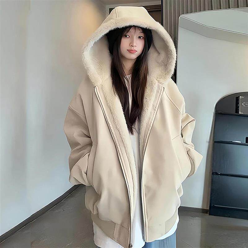 棉服女款2025新款美式pu皮座山雕外套加绒加厚派克服冬季棉衣棉袄