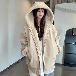 棉服女款2025新款美式pu皮座山雕外套加绒加厚派克服冬季棉衣棉袄