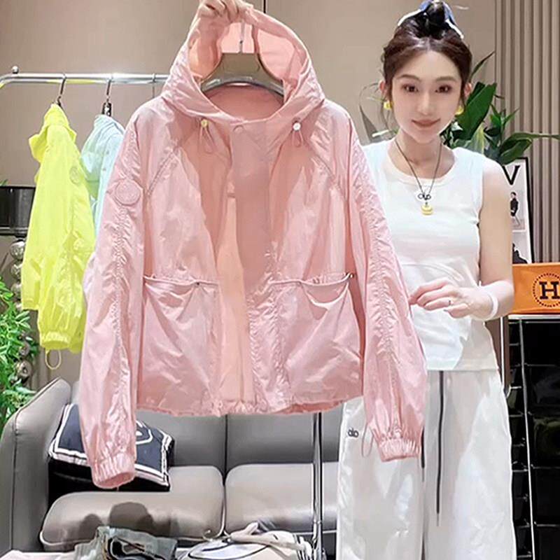 白色防晒衣女薄款短外套2025夏季新款小个子宽松连帽休闲夹克上衣