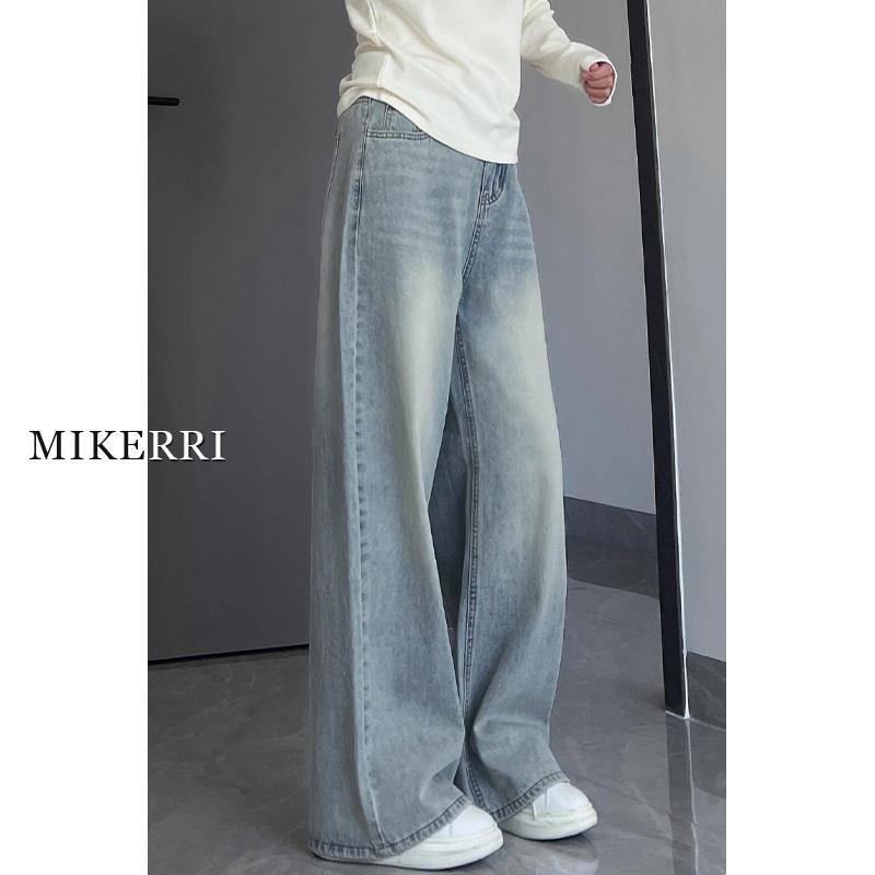浅色阔腿牛仔裤女夏季新款大码胖mm宽松显瘦梨型身材垂感直筒裤子