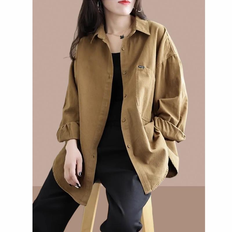 2025春秋装新款女士长袖衬衫洋气减龄外套开衫百搭中长款女装上衣