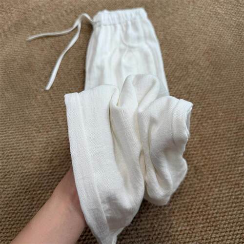 白色棉麻阔腿休闲裤女夏季薄款大尺码胖mm宽松显瘦梨型身材直筒裤