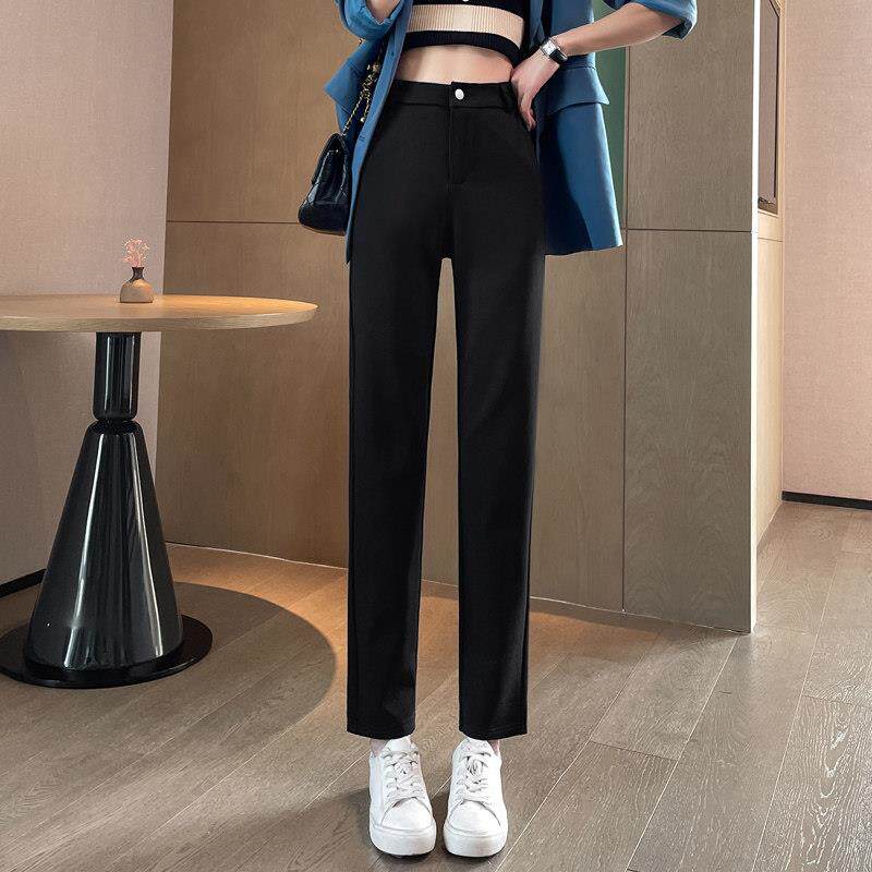 直筒裤女秋冬女士显瘦2025新款加绒加厚高腰女裤春秋休闲西装裤子