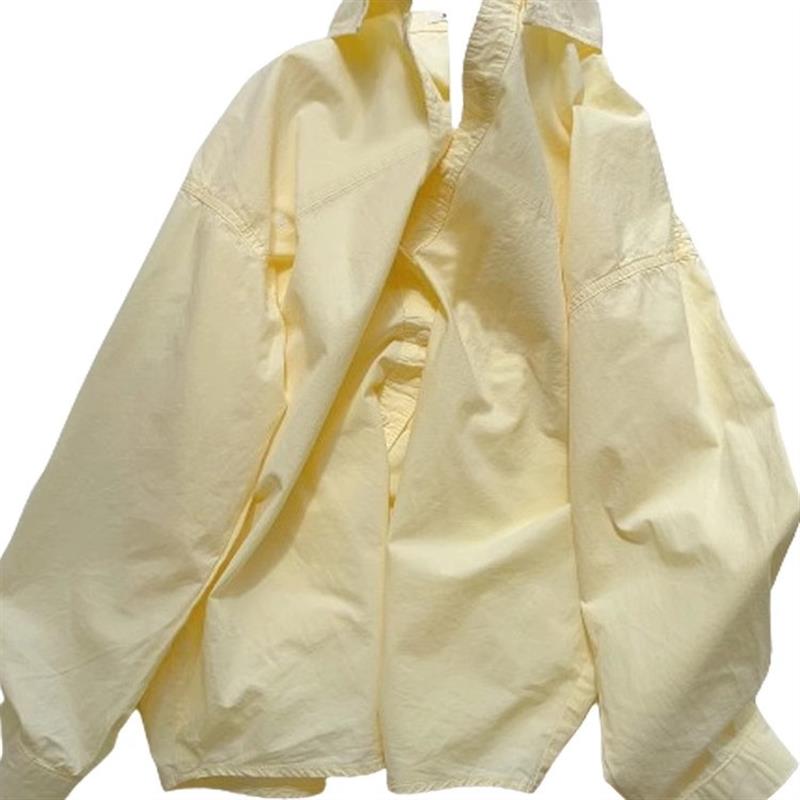 2025春日外搭鹅黄色Polo领衬衫女内搭慵懒风宽松休闲叠穿衬衣外套