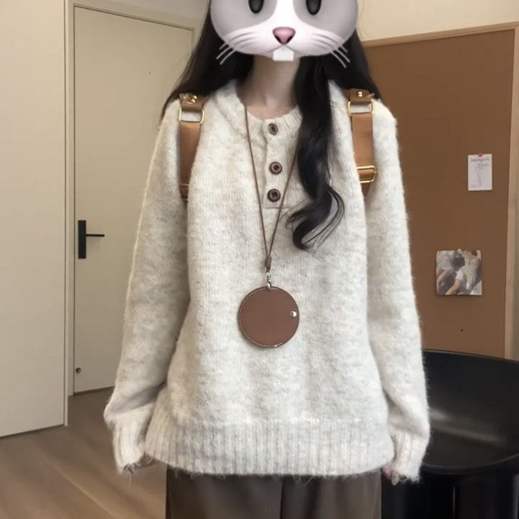 慵懒高级感针织毛衣秋冬女2025新款内搭宽松套头加厚外穿软糯上衣