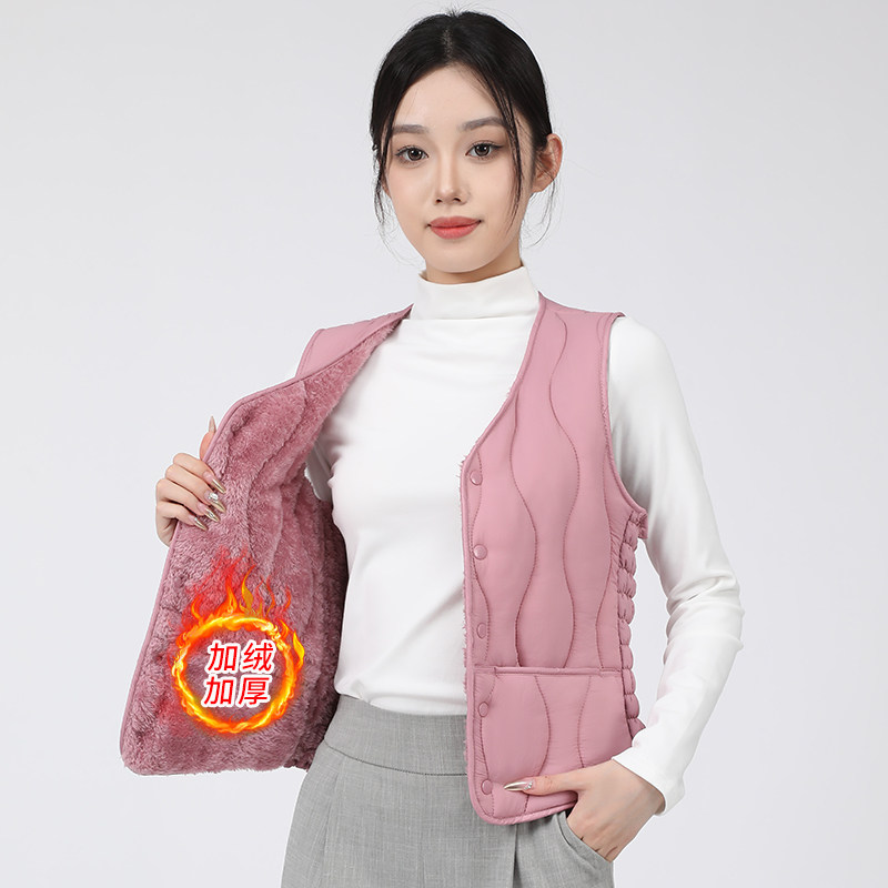 2024秋冬新款女士防寒保暖棉马甲纯色加绒加厚中老年贴身内穿背心