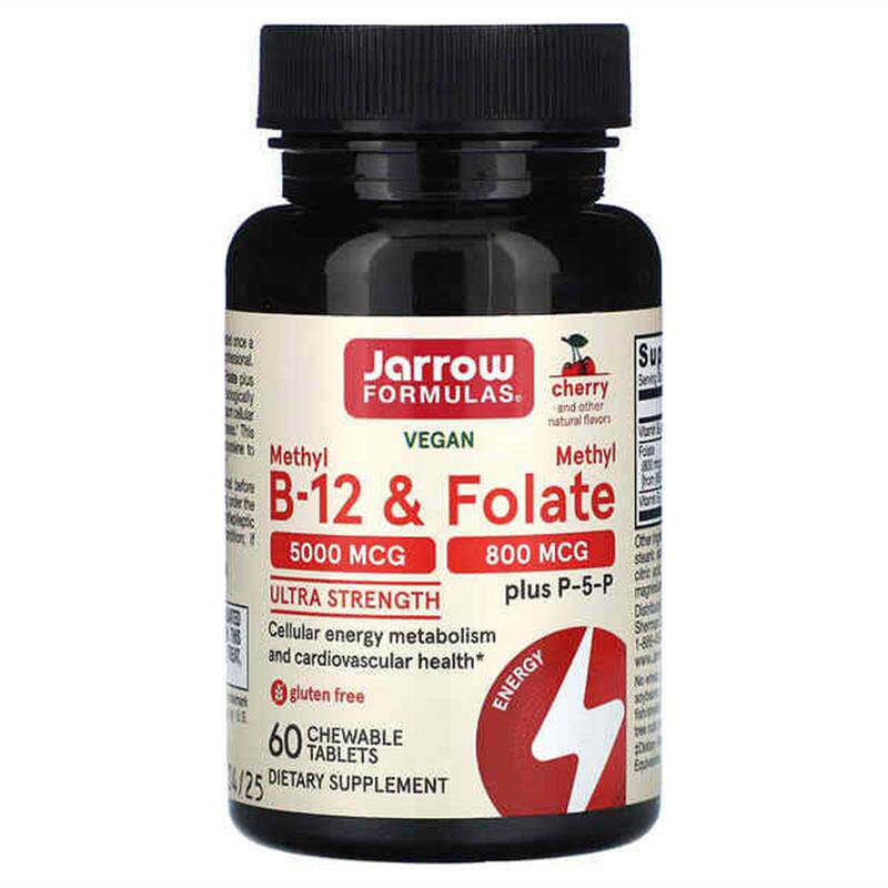 美国Jarrow Formulas methyl folate甲基B-12 叶酸樱桃味60锭