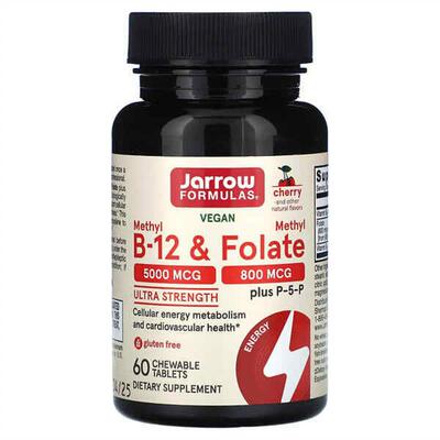 美国Jarrow Formulas methyl folate甲基B-12 叶酸樱桃味60锭