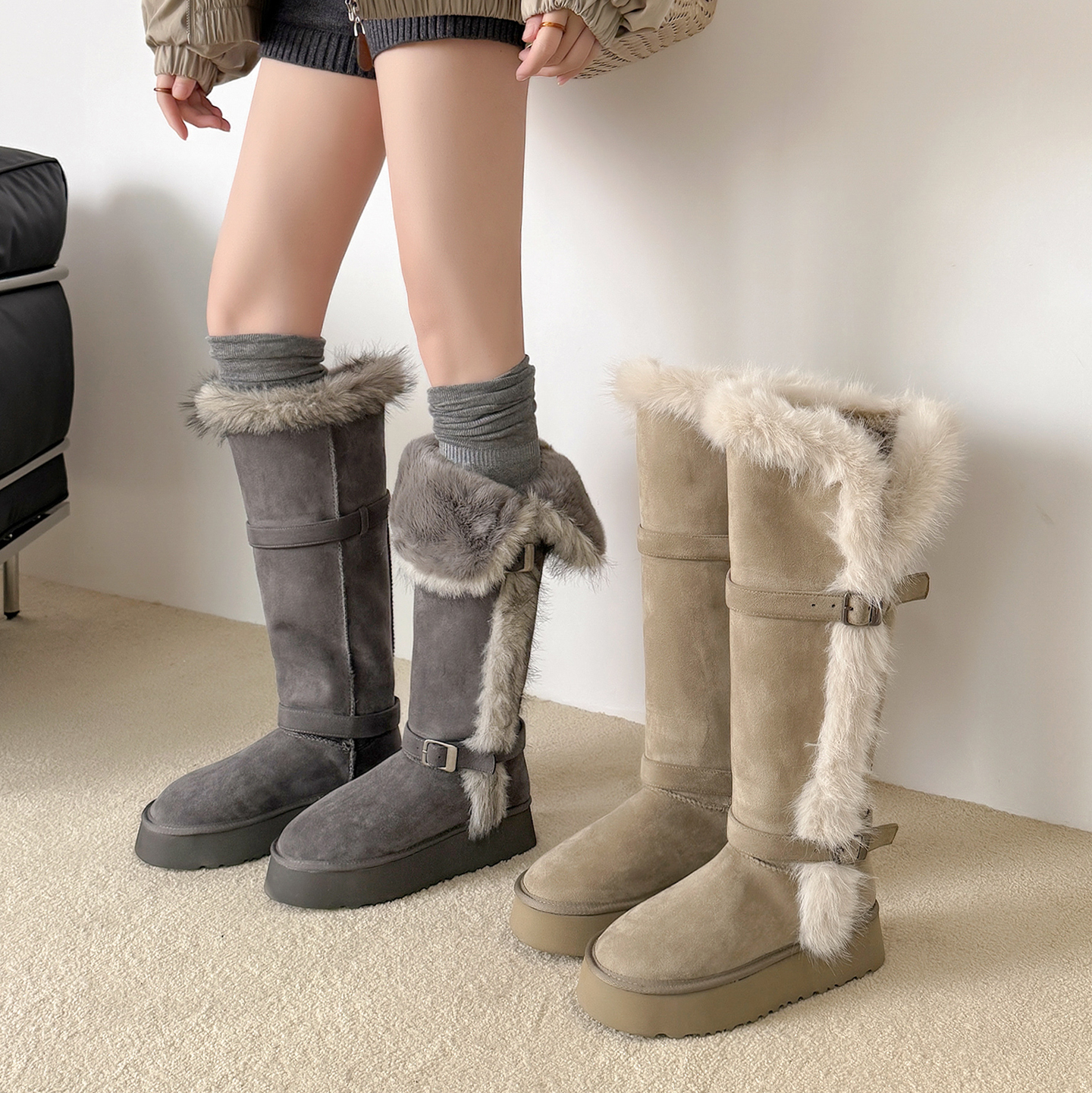 厚底两穿保暖雪地靴长筒雪地棉鞋