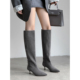 小众设计气质灰色长筒靴女2026秋冬新款 复古风尖头细跟慵懒直筒靴