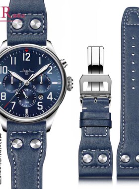 适配飞亚达马赫系列歼20飞行员GA881007蓝色柔软真皮手表带男20mm