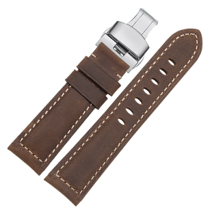 适配天美时磨砂真皮表带男太阳能远征系列T49963疯马皮棕色牛皮带