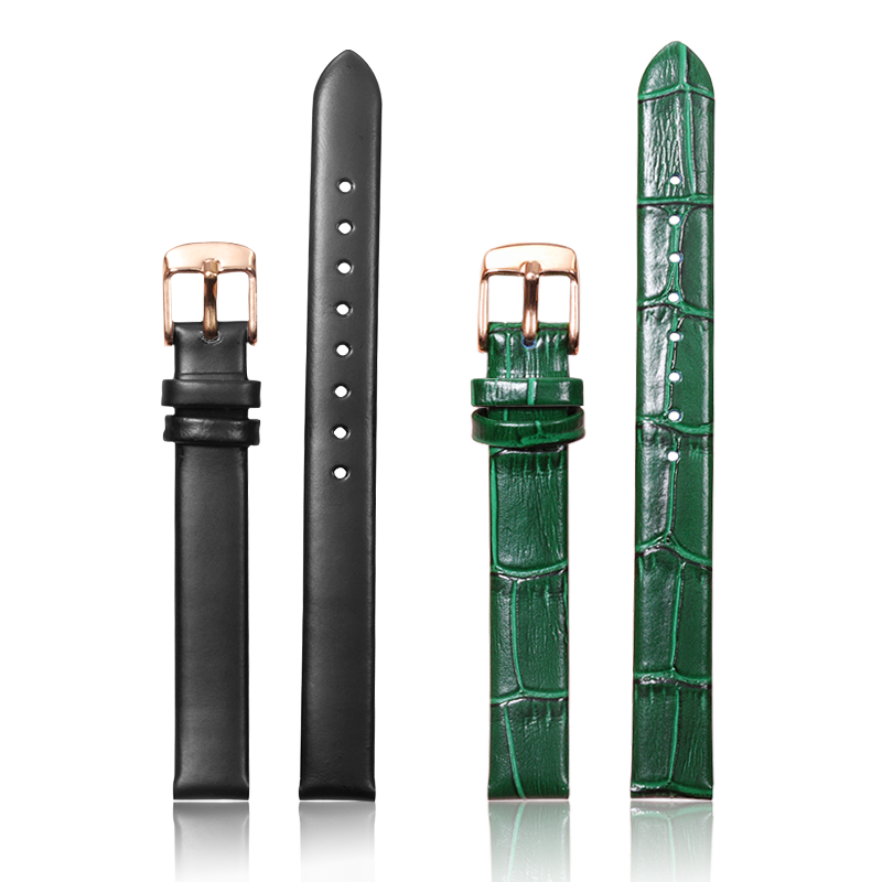 小绿表手表带真皮女牛皮带10mm适配罗拉飞亚达花花公子dw罗西尼ck