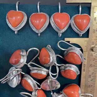 S925银针爱心山湖耳挂桃心蒙古元素民族风特色可搭配流苏复古做旧