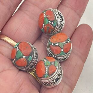 藏式尼泊尔山湖旭日宝石隔珠配件 三通民族风复古做旧小串珠配饰