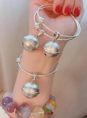 新中式细款手镯大铃铛亮银色镯子新潮百搭会响手饰素款简约新款