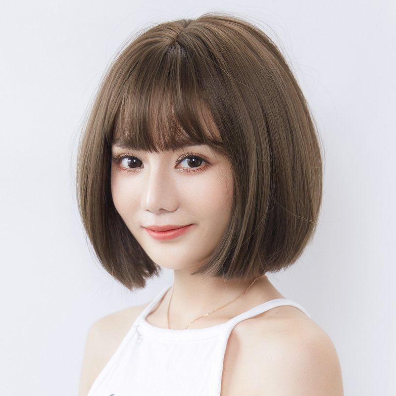假发女短发造型修脸全头套式锁骨发bobo波波头圆脸网