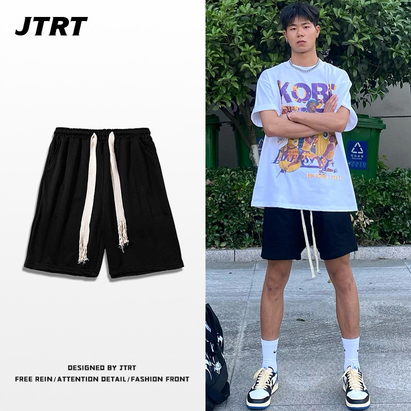 美式vibe风宽松百搭运动休闲短裤男ins高街潮流黑色宽松五分裤子