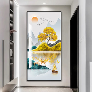 新中式玄关装饰画现代简约山水风景走廊过道壁画竖版水墨入门挂画