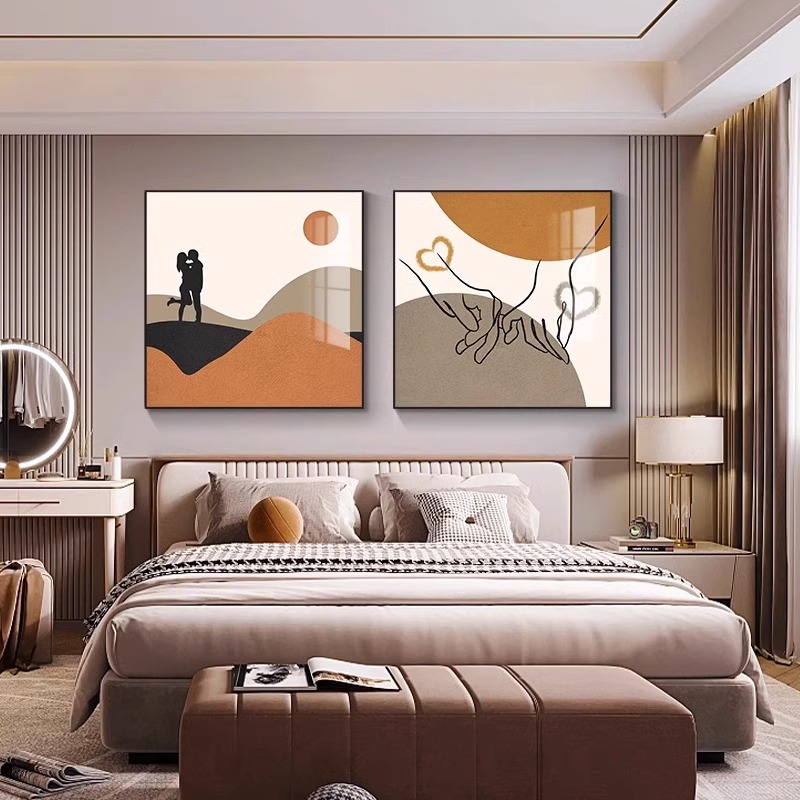 卧室装饰画北欧ins风床头温馨挂画简约艺术画主卧房间背景墙壁画图片