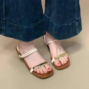 香港真皮粗跟两穿凉拖鞋 女夏季 外穿2025新款 绝美配裙子一字带凉鞋