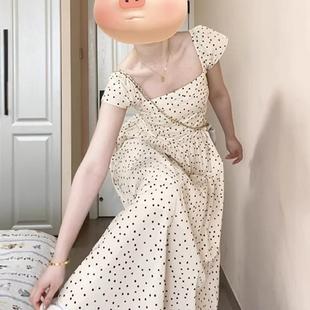 波点连衣裙女显瘦白色长裙海边度假 欧洲站2025夏季 新款 小飞袖 法式