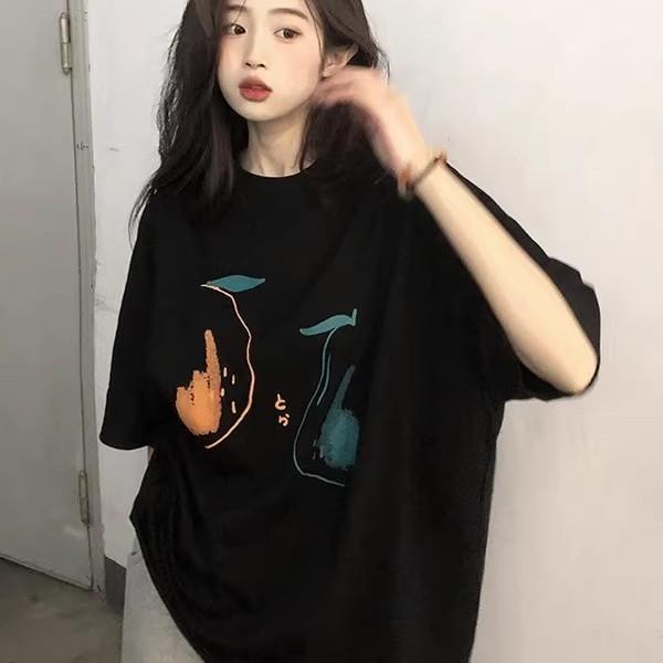 黑色短袖t恤女2025新款爆款夏季宽松大版纯棉洋气显瘦上衣中长款
