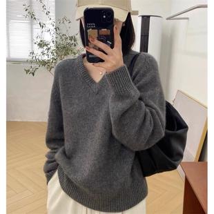 欧货秋冬季 慵懒漂亮毛衣 V领羊绒衫 女100纯羊绒高端打底今年流行