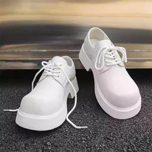 Houston Shoes巴黎大头皮鞋德比鞋男增高5CM情侣复古高街白色皮鞋