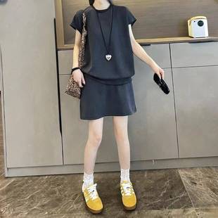 兩件套大碼 女裝 短袖 胖mm顯瘦休閑運動套裝 裙 T恤短褲 香港2025夏季