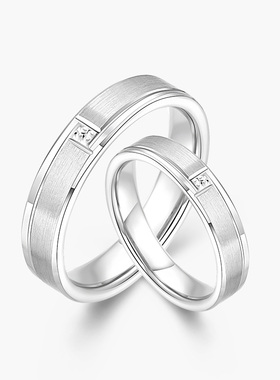 奢珠_宠 铂金对戒情侣款素圈PT950白金男士求婚结婚戒指女简约