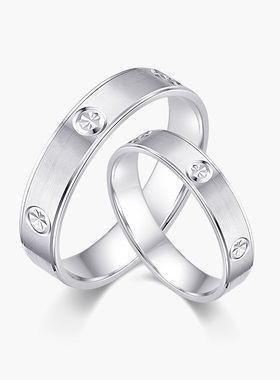 奢珠_悦 铂金对戒情侣款四叶草素圈PT950白金男士求婚结婚戒指女