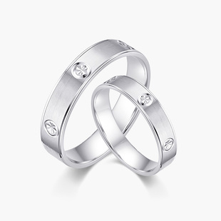 求婚结婚戒指女 四叶草素圈PT950白金男士 奢珠_悦 铂金对戒情侣款
