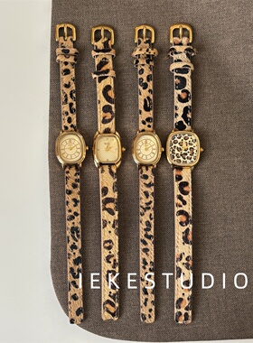 IEKE 复古豹纹美拉德棕方形小表盘小众高级感气质女士职场手表