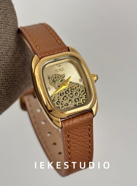 IEKE小众设计中古风豹子豹纹手表女款小众轻奢时髦高级感精致腕表