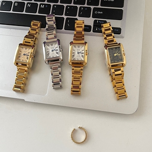 IEKE复古手表女ins小众气质精致轻奢金色钢带港风中古viage女士表