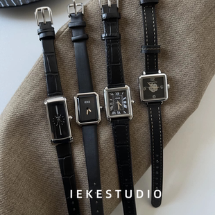 簡約輕奢高級感女士手表小眾時尚 氣質冷淡風通勤石英表 黑 IEKE