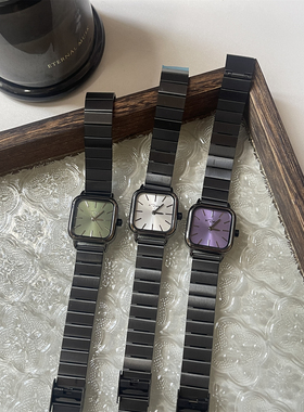 极简风手表女黑色方形竹节带时尚轻奢设计ins小众职场女士腕表