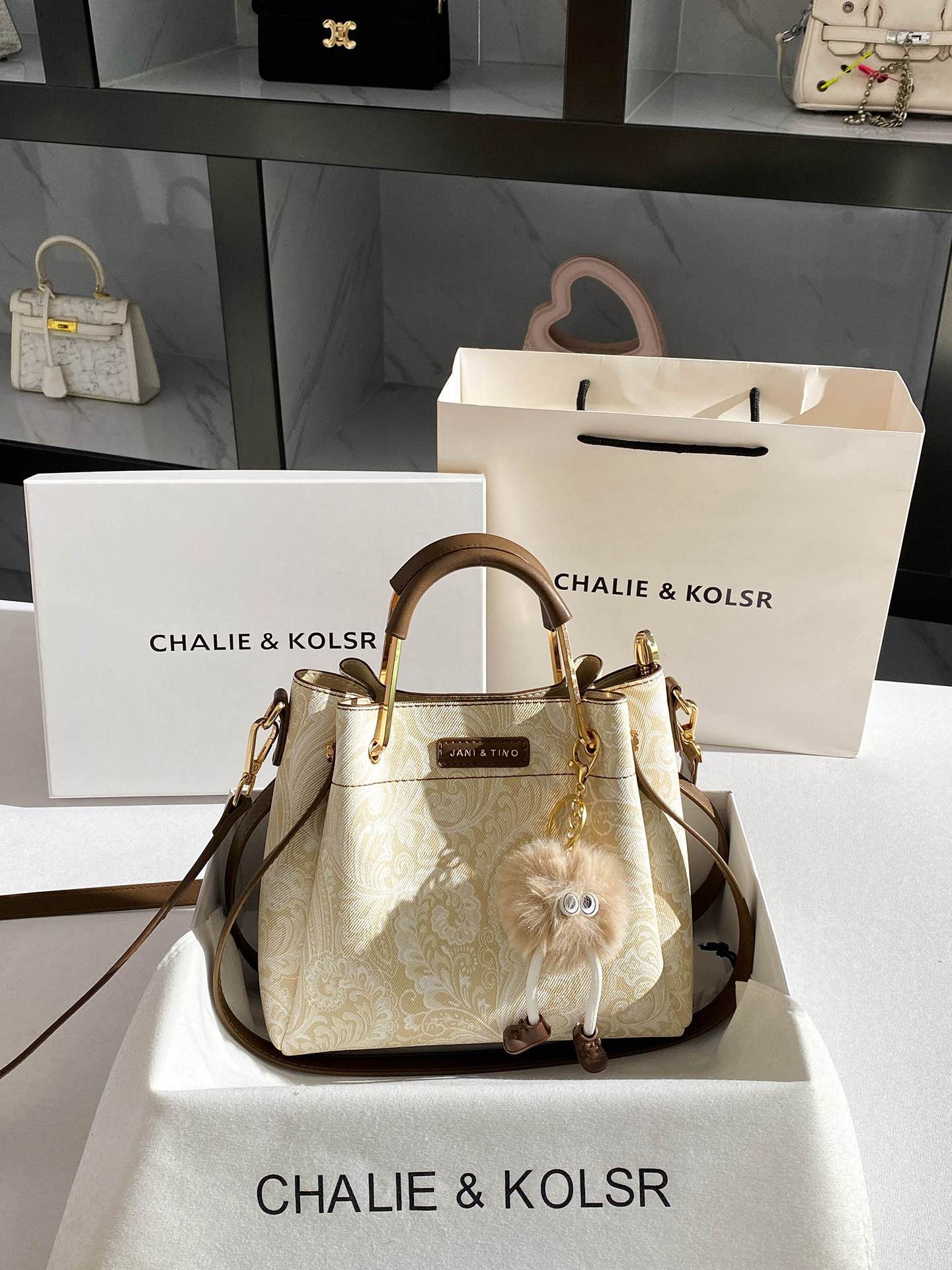 CHALIE KOLSR qadın çiçəkli tote çanta, rəng bloklu bucket model