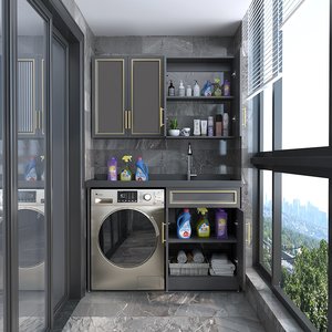 定制加厚太空铝阳台洗衣机一体柜子洗衣柜伴侣台盆柜带搓衣板组合
