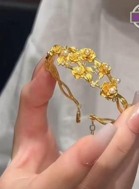 新中式古法黄金色手链气质复古