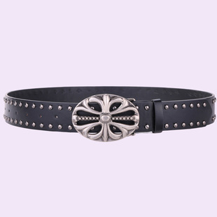 皮带女暗黑风花扣装 腰带女潮流百搭牛仔裤 饰皮带 柳钉时尚 新款