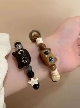 复古风情侣串珠猫咪手链